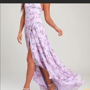 In Love Forever Lavender Floral Lace - Up High Low Maxi Dress Lulu’s